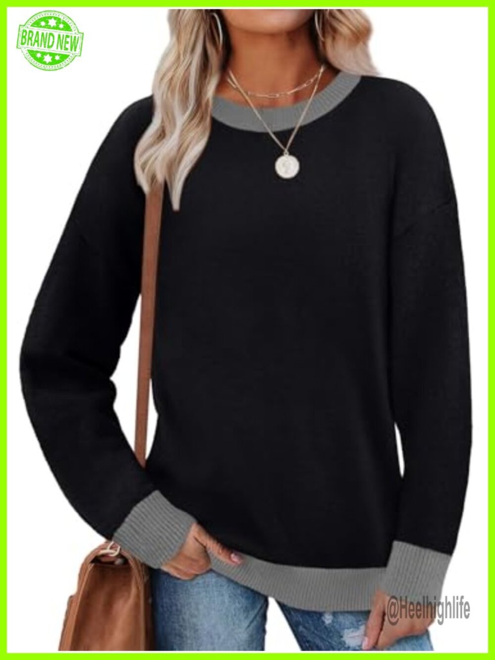 Womens Crewneck Tunic Top Long Sleeve High Low Sweater